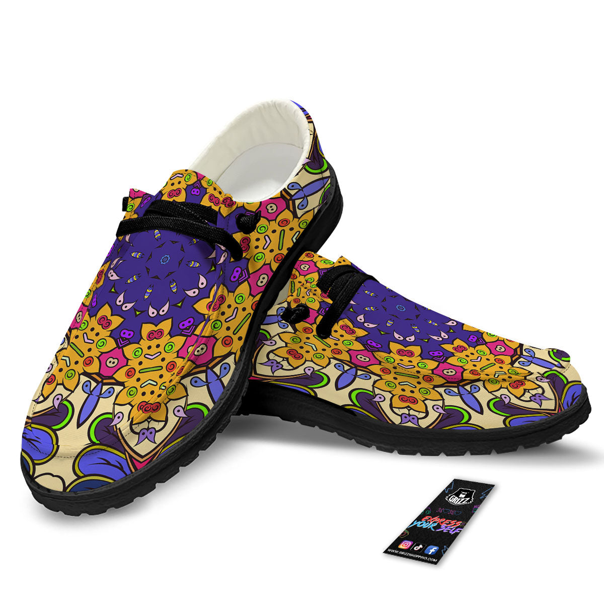 Trippy Psychedelic Ethnic Print Black Loafers-grizzshop
