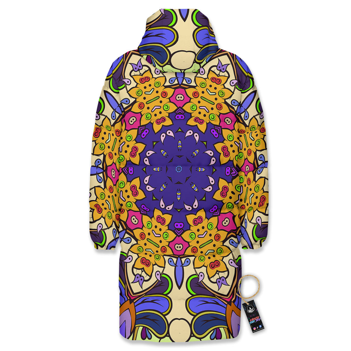 Trippy Psychedelic Ethnic Print Long Down Jacket-grizzshop