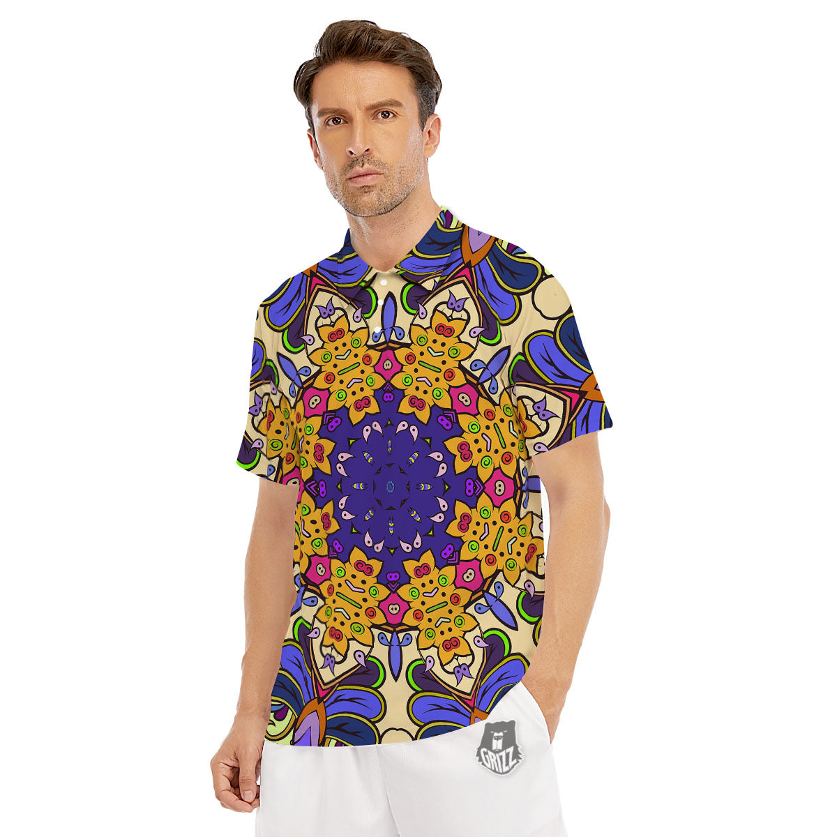 Trippy Psychedelic Ethnic Print Men's Golf Shirts-grizzshop