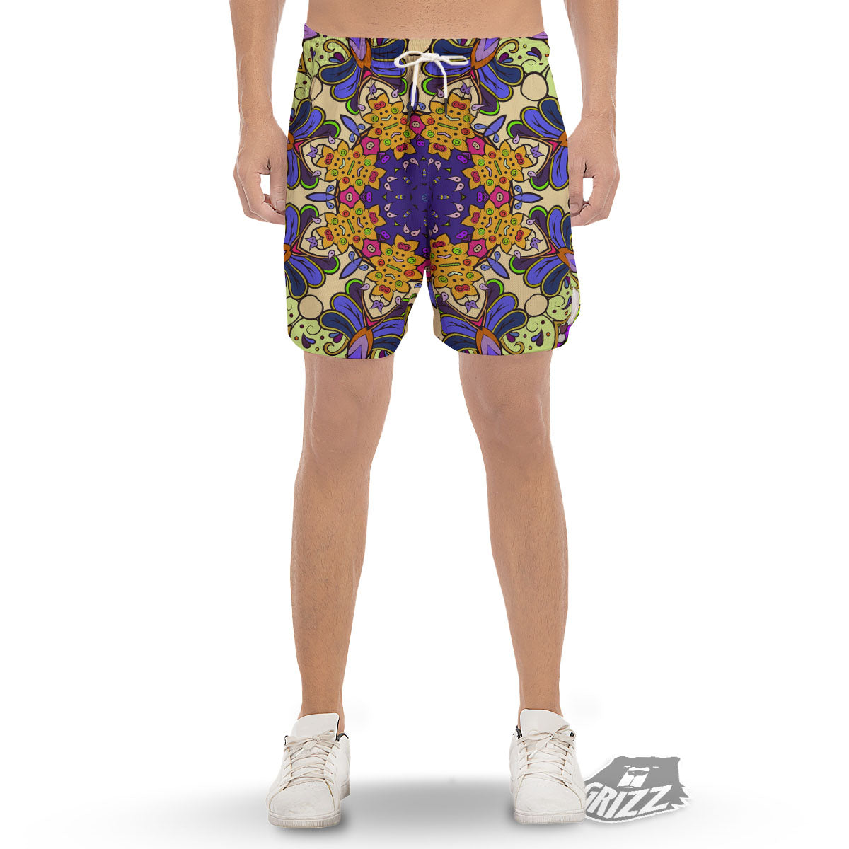 Trippy Psychedelic Ethnic Print Men's Gym Shorts-grizzshop