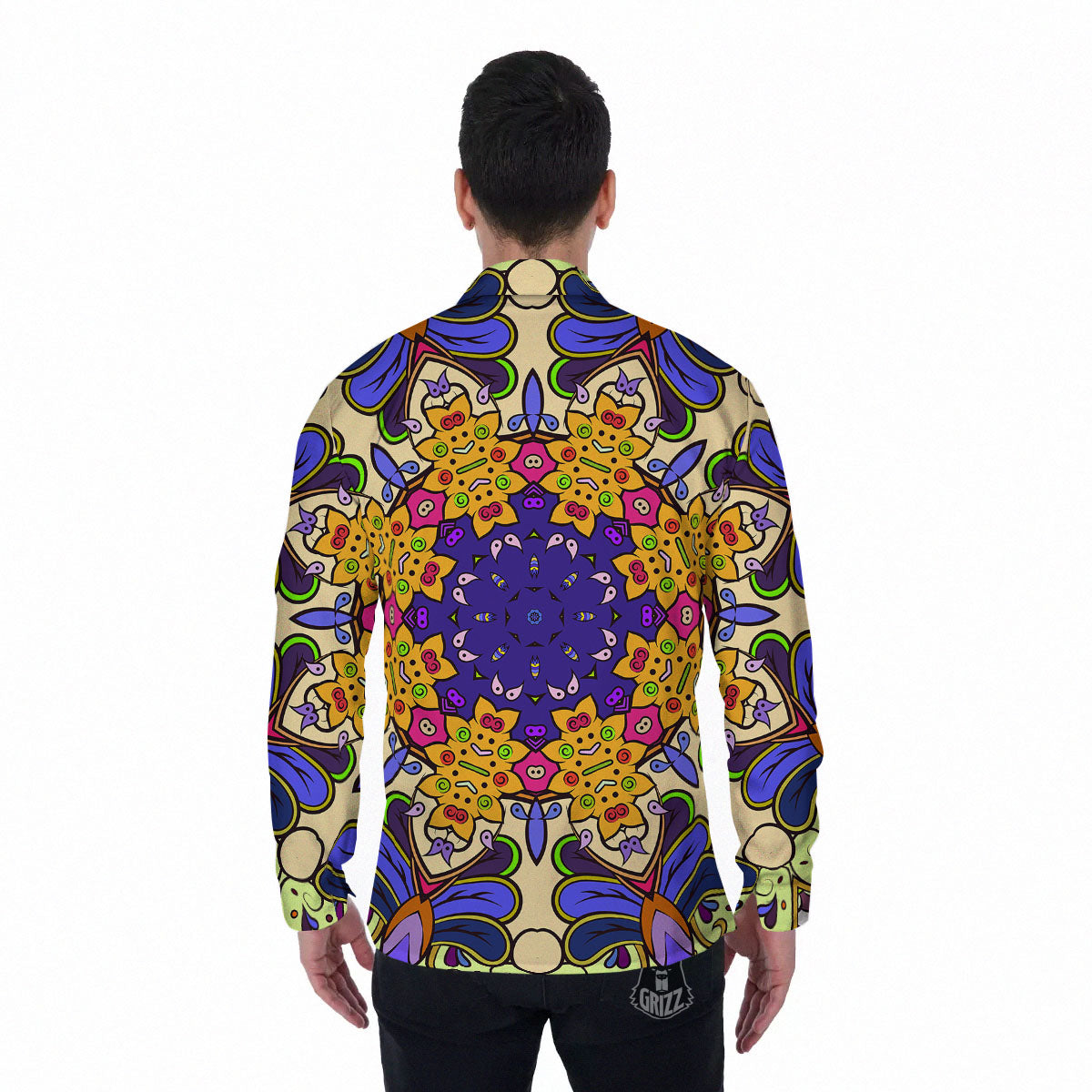 Trippy Psychedelic Ethnic Print Men's Long Sleeve Shirts-grizzshop