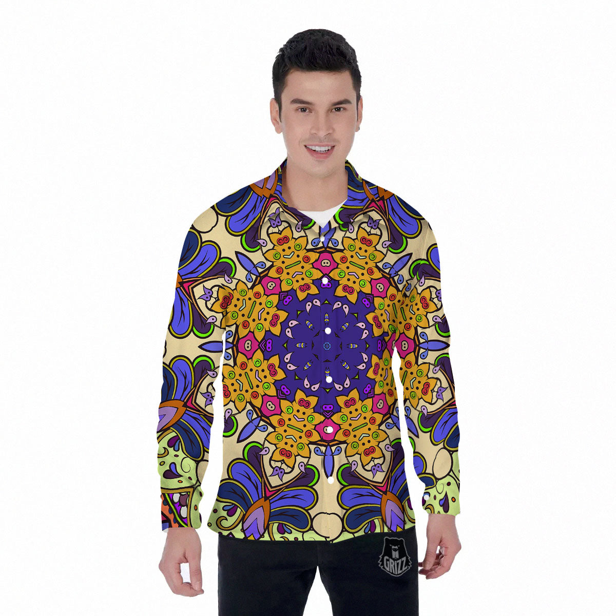 Trippy Psychedelic Ethnic Print Men's Long Sleeve Shirts-grizzshop