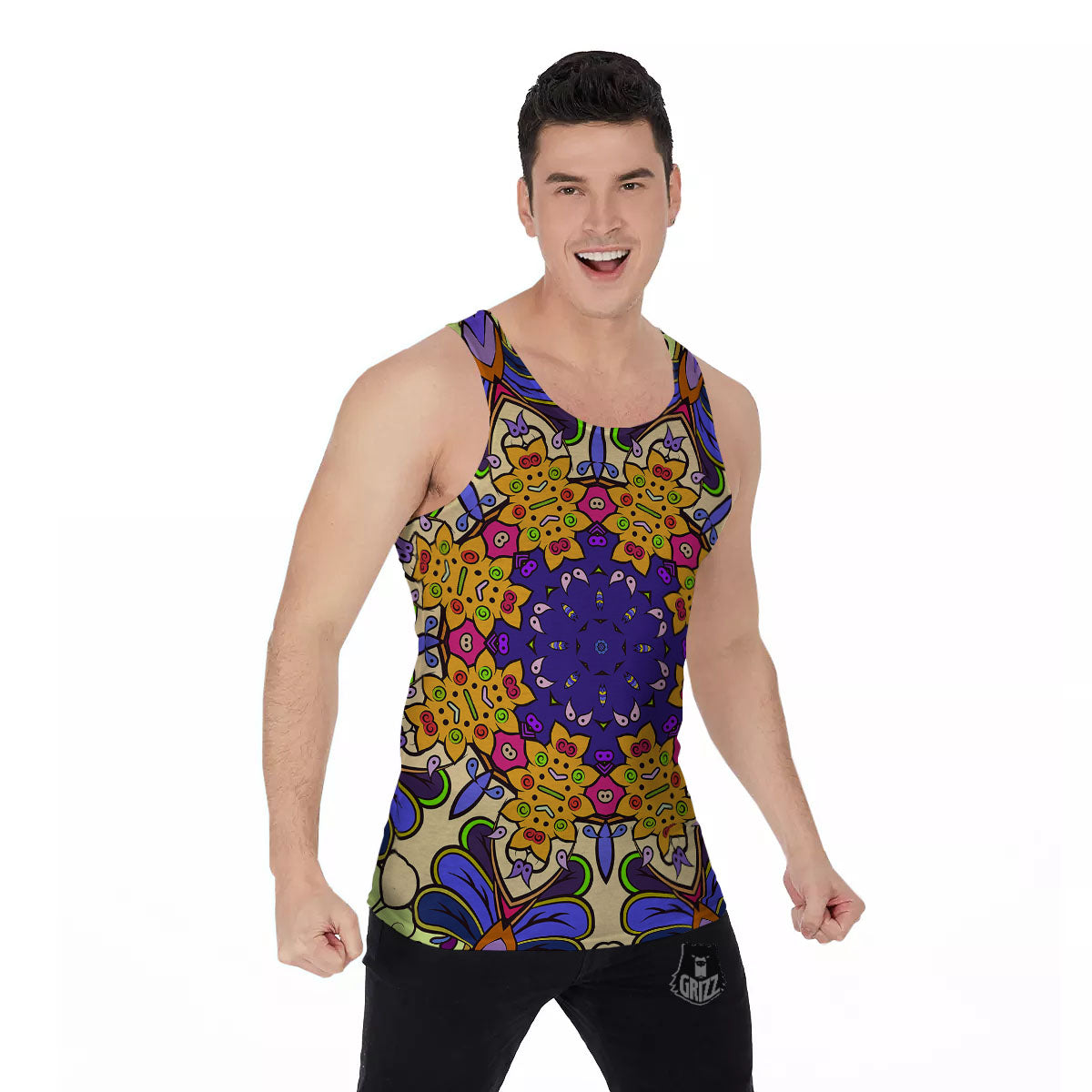 Trippy Psychedelic Ethnic Print Men's Tank Top-grizzshop