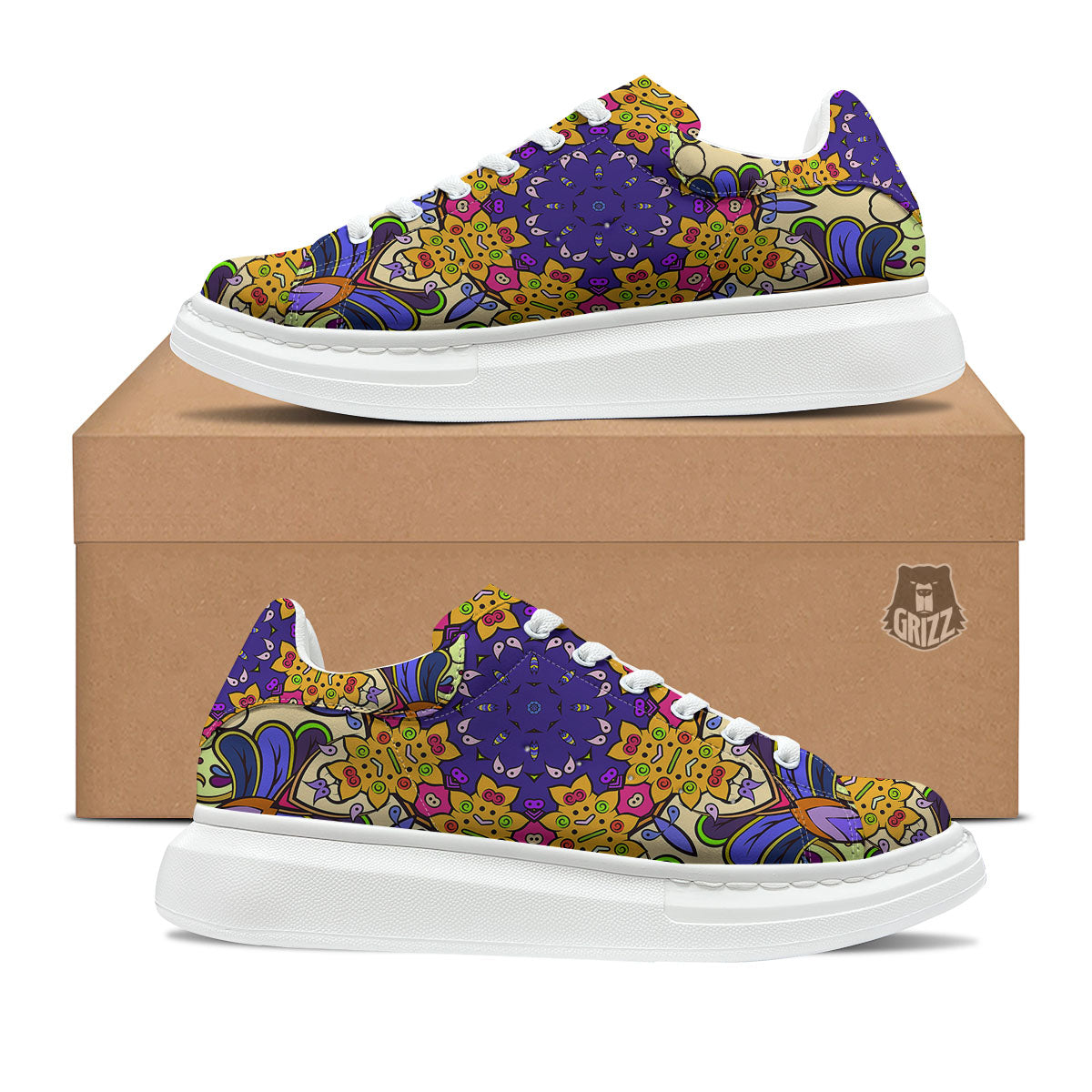 Trippy Psychedelic Ethnic Print Platform Shoes-grizzshop