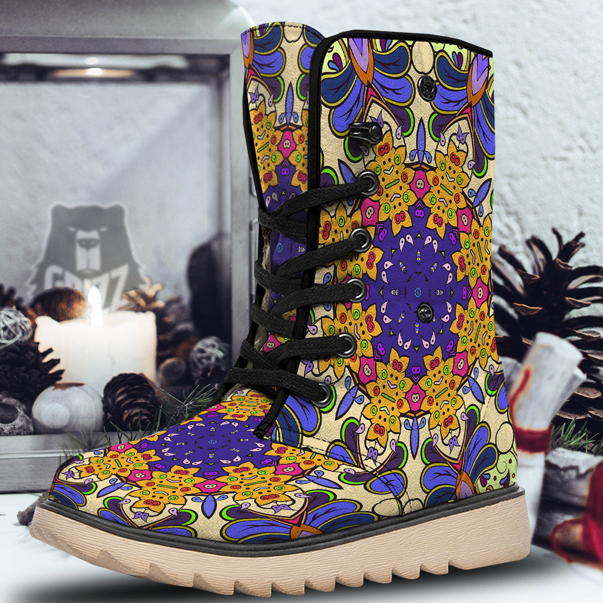 Trippy Psychedelic Ethnic Print Snow Boots-grizzshop