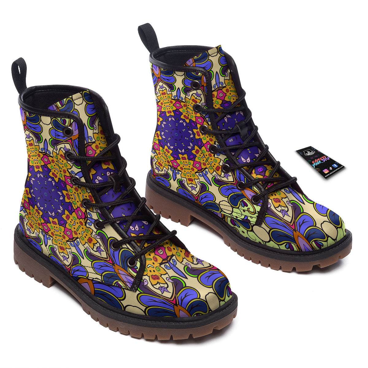 Trippy Psychedelic Ethnic Print Work Boots-grizzshop