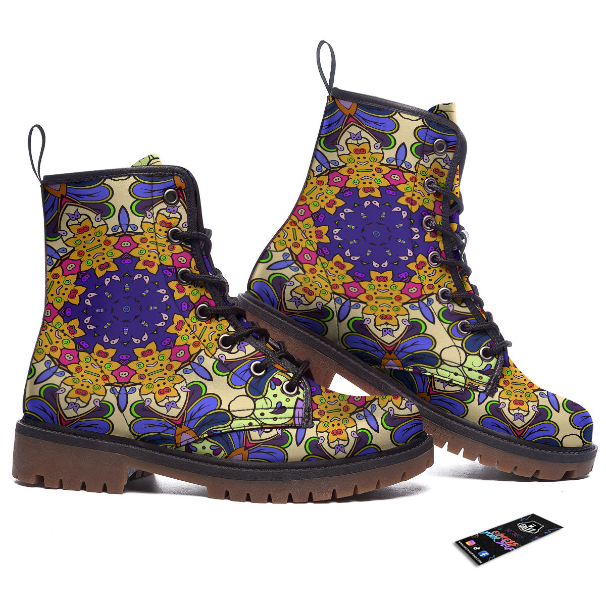 Trippy Psychedelic Ethnic Print Work Boots-grizzshop