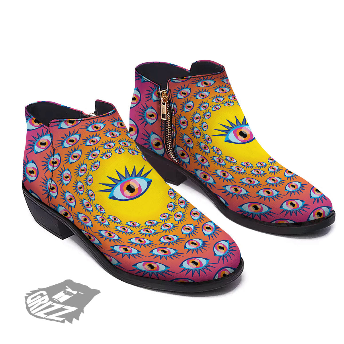 Trippy Psychedelic Eyes Print Ankle Boots-grizzshop