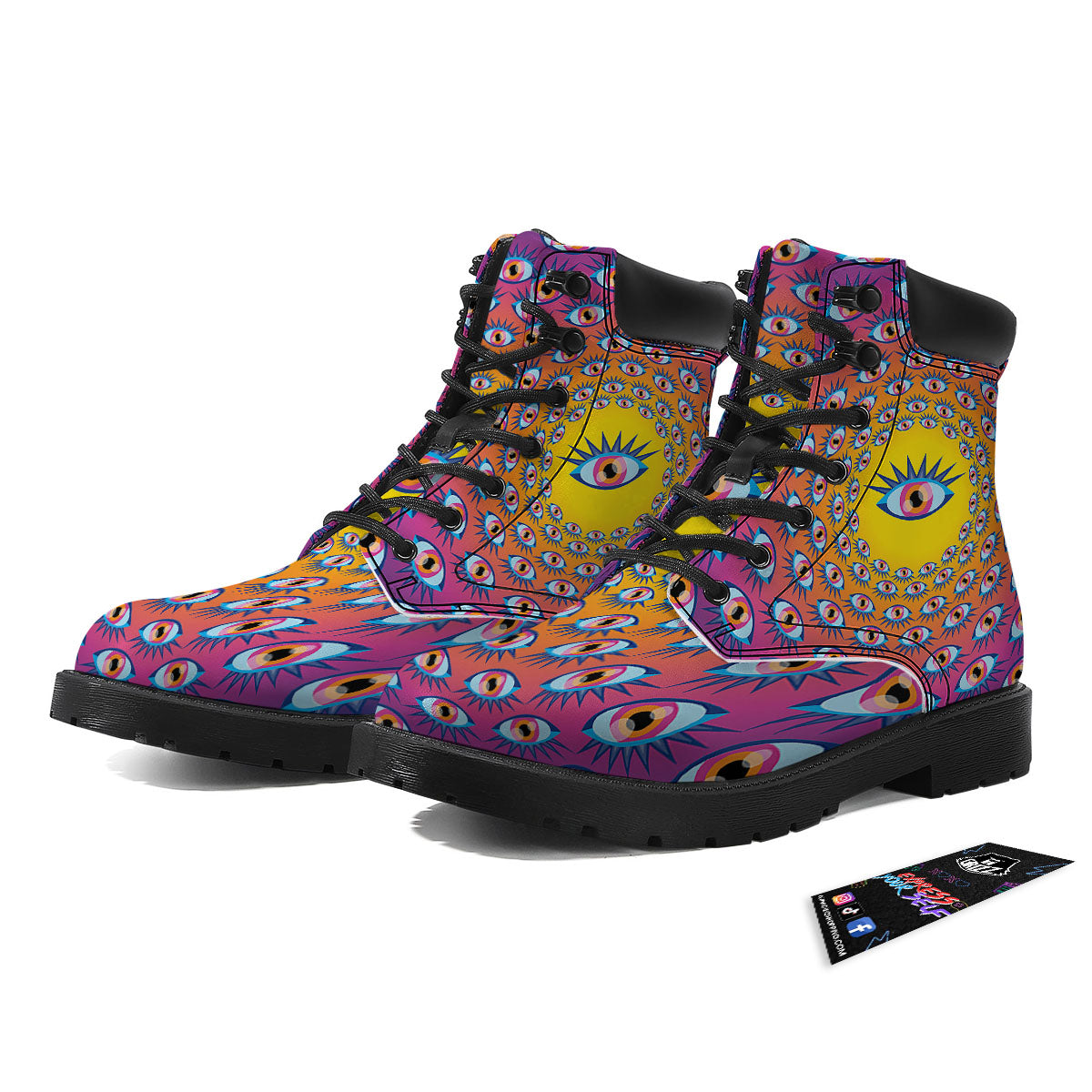 Trippy Psychedelic Eyes Print Boots-grizzshop