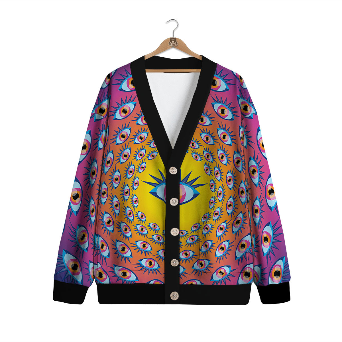 Trippy Psychedelic Eyes Print Cardigan-grizzshop