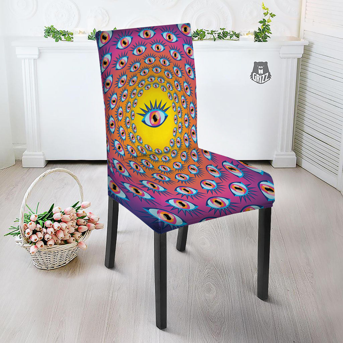 Trippy Psychedelic Eyes Print Dining Chair Slipcover-grizzshop