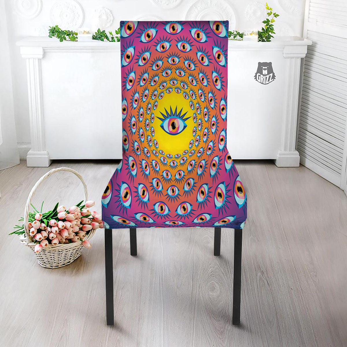 Trippy Psychedelic Eyes Print Dining Chair Slipcover-grizzshop