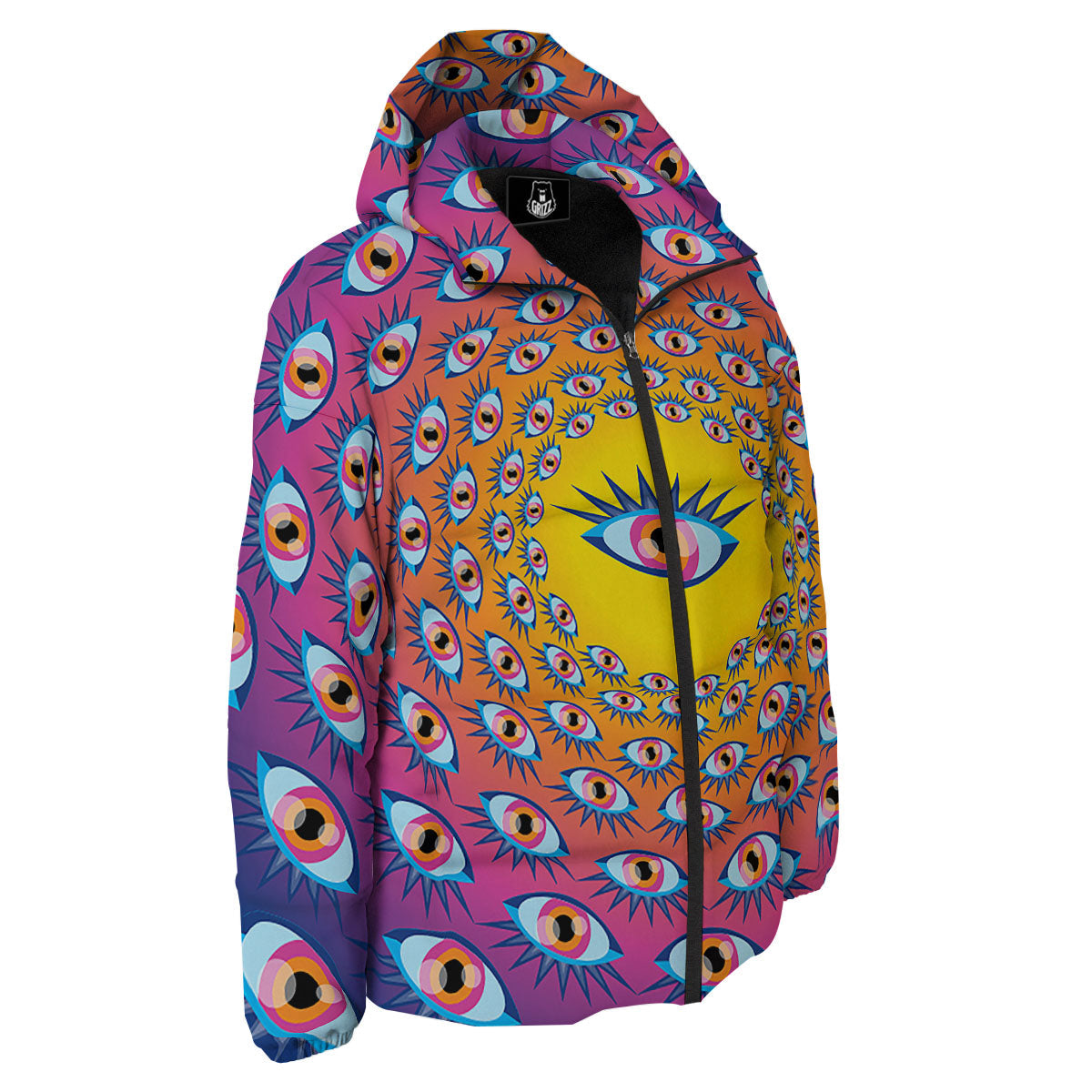 Trippy Psychedelic Eyes Print Down Jacket-grizzshop