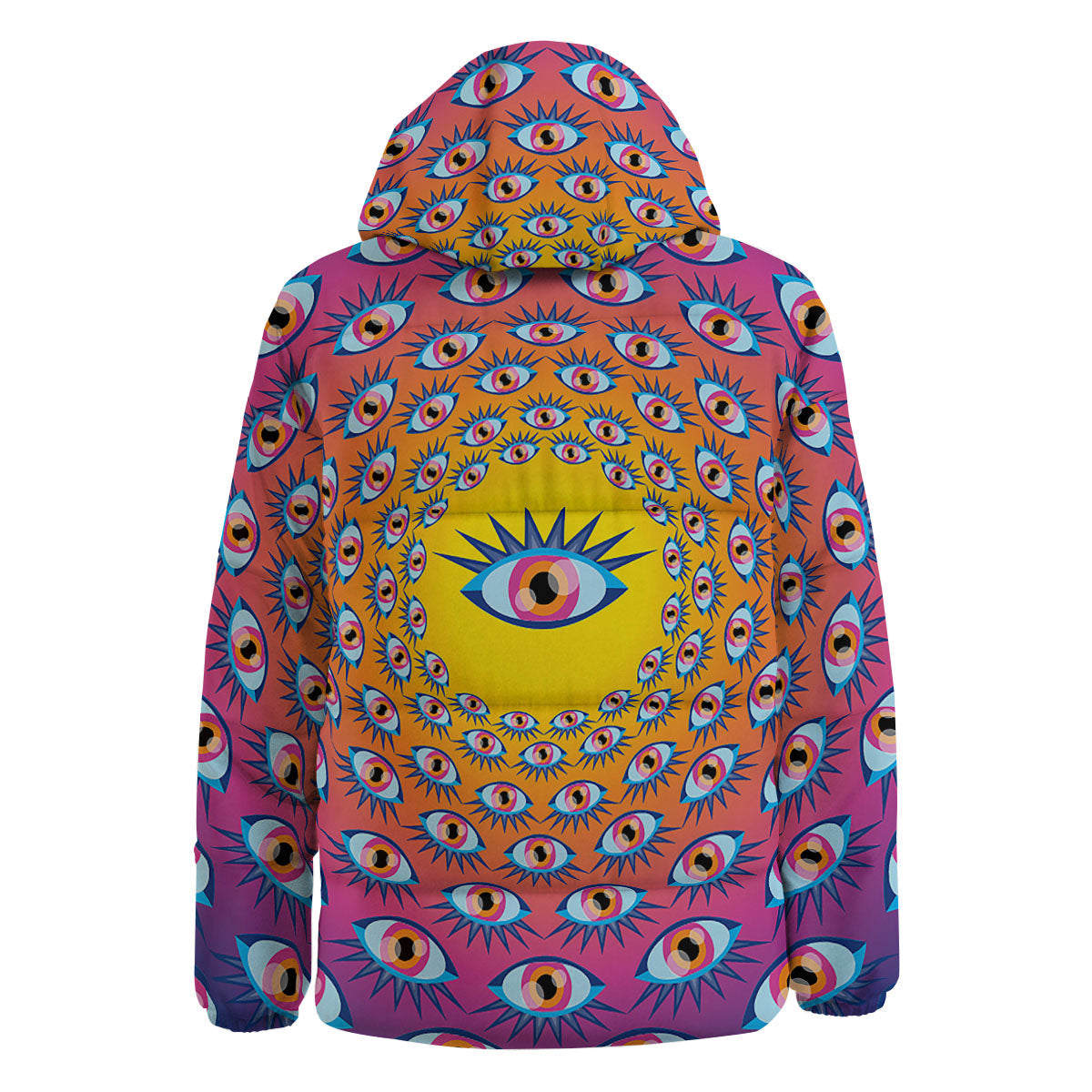 Trippy Psychedelic Eyes Print Down Jacket-grizzshop