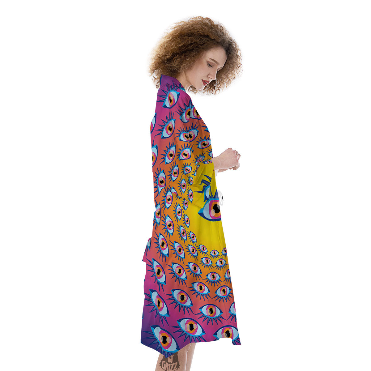 Trippy Psychedelic Eyes Print Kimono-grizzshop
