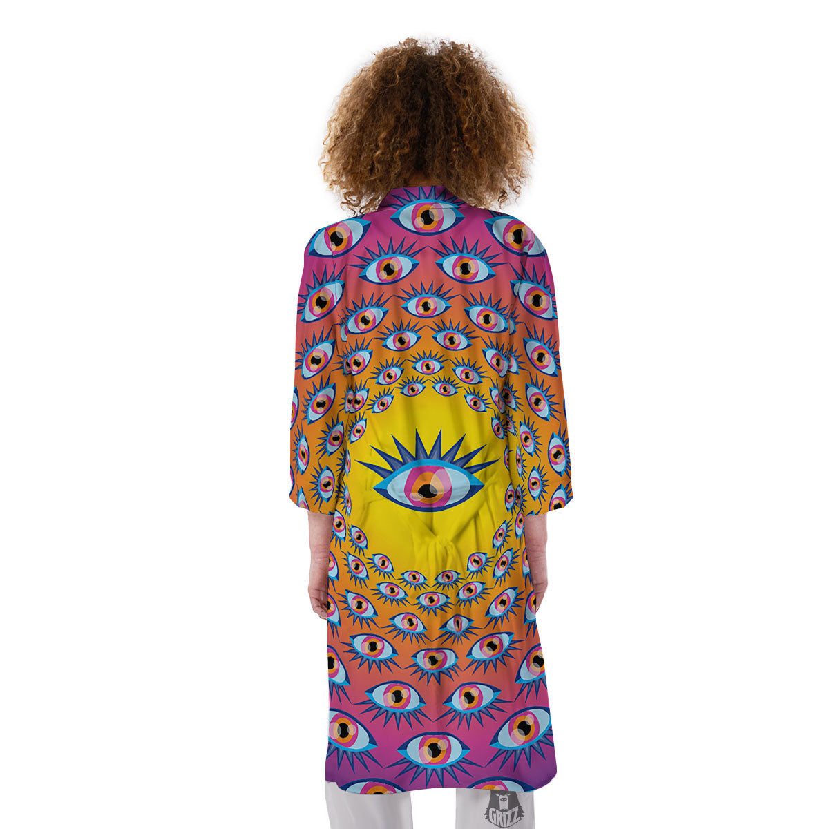 Trippy Psychedelic Eyes Print Kimono-grizzshop