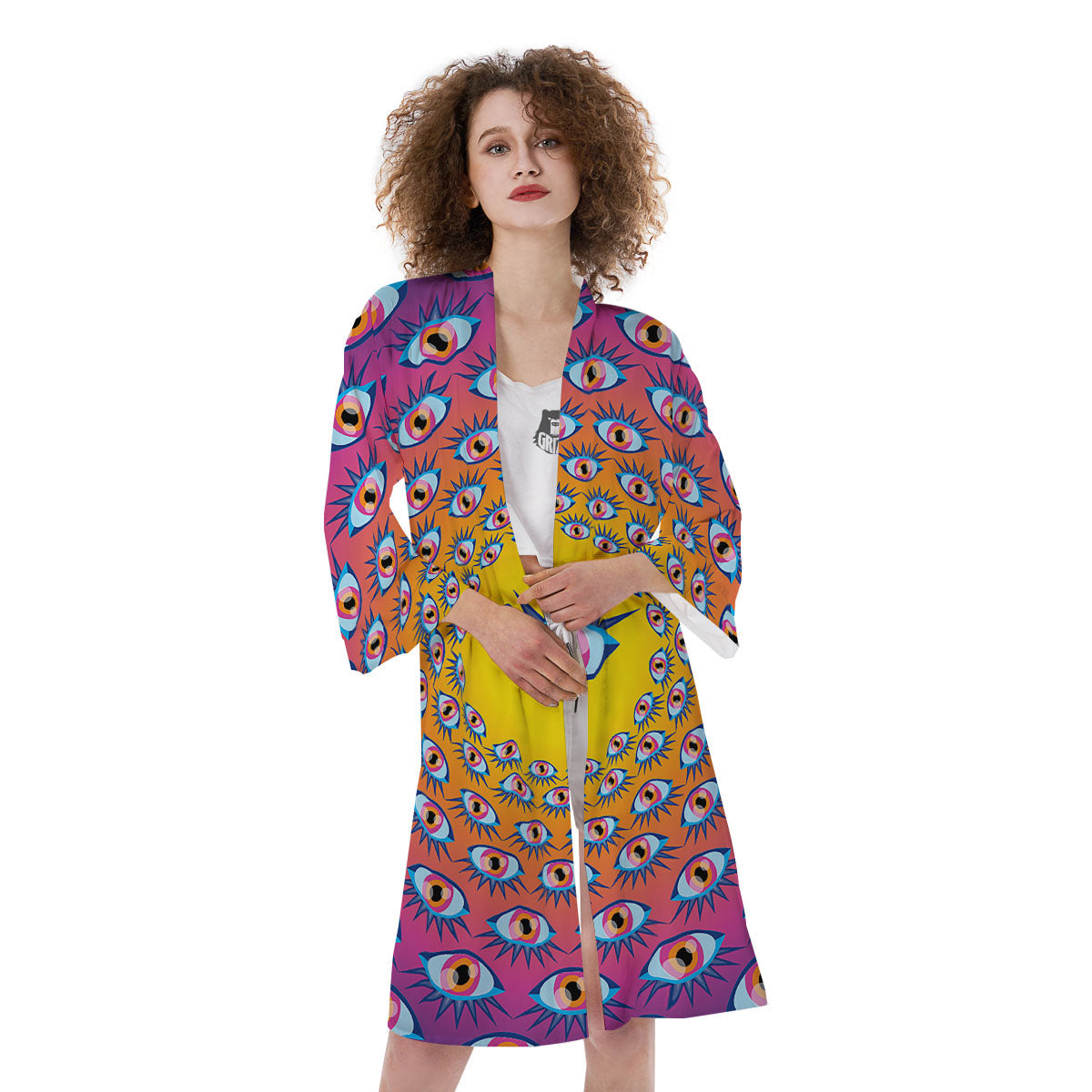 Trippy Psychedelic Eyes Print Kimono-grizzshop