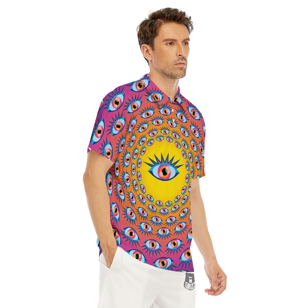 Trippy Psychedelic Eyes Print Men's Golf Shirts-grizzshop