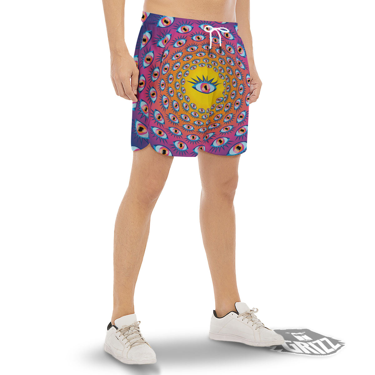 Trippy Psychedelic Eyes Print Men's Gym Shorts-grizzshop