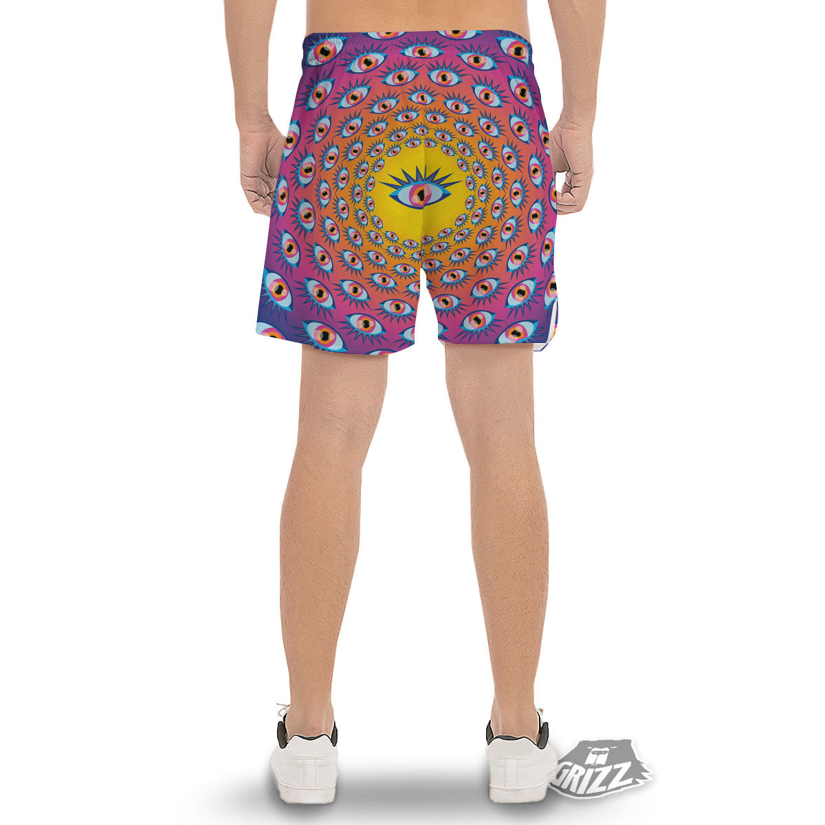 Trippy Psychedelic Eyes Print Men's Gym Shorts-grizzshop