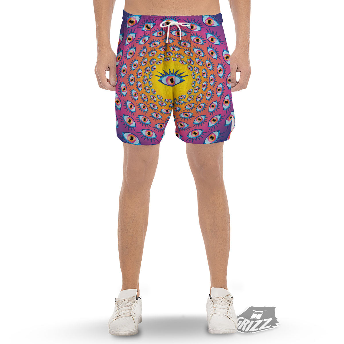 Trippy Psychedelic Eyes Print Men's Gym Shorts-grizzshop