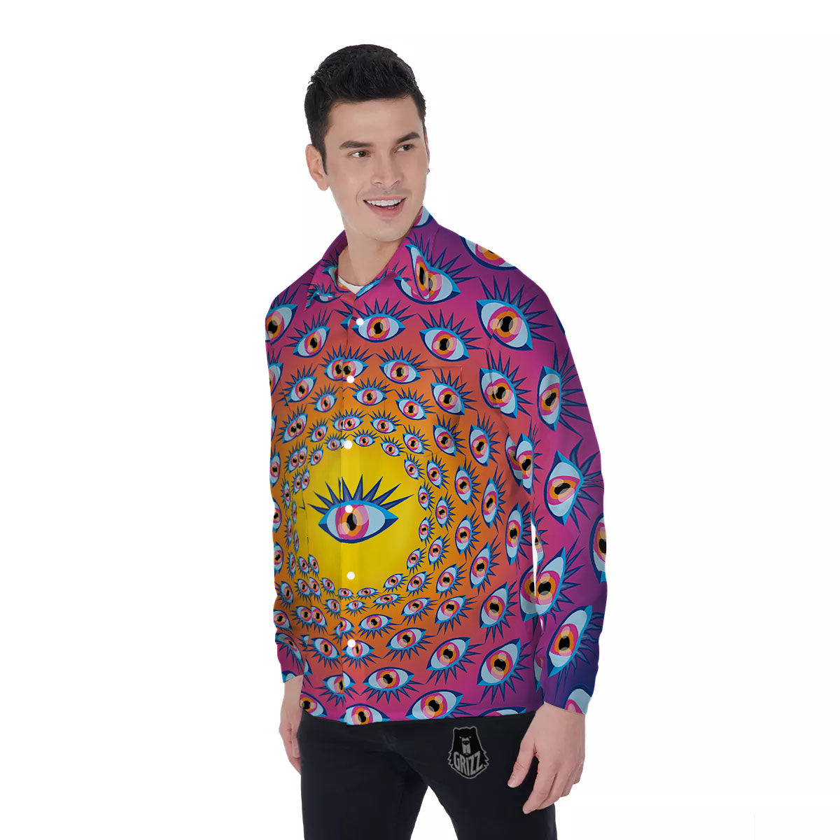 Trippy Psychedelic Eyes Print Men's Long Sleeve Shirts-grizzshop