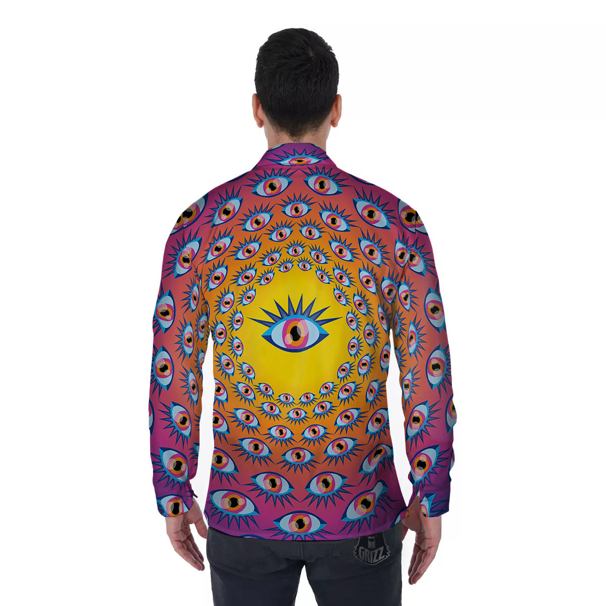 Trippy Psychedelic Eyes Print Men's Long Sleeve Shirts-grizzshop