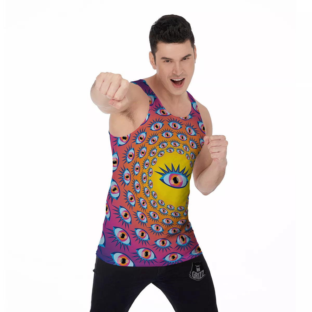 Trippy Psychedelic Eyes Print Men's Tank Top-grizzshop