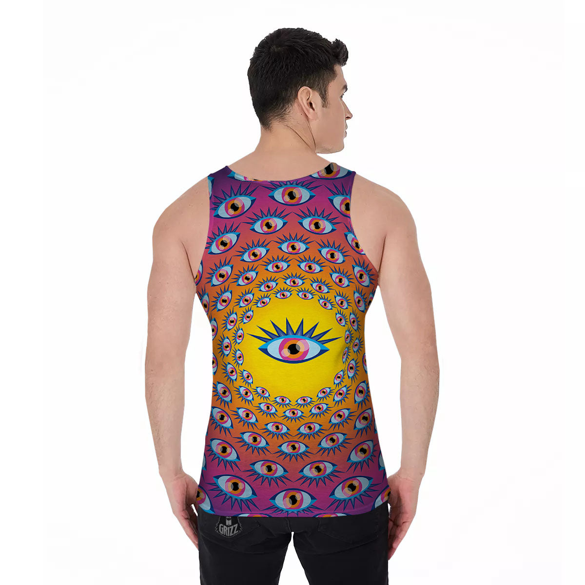 Trippy Psychedelic Eyes Print Men's Tank Top-grizzshop