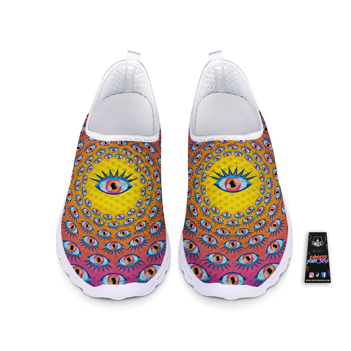 Trippy Psychedelic Eyes Print Nurse Shoes-grizzshop