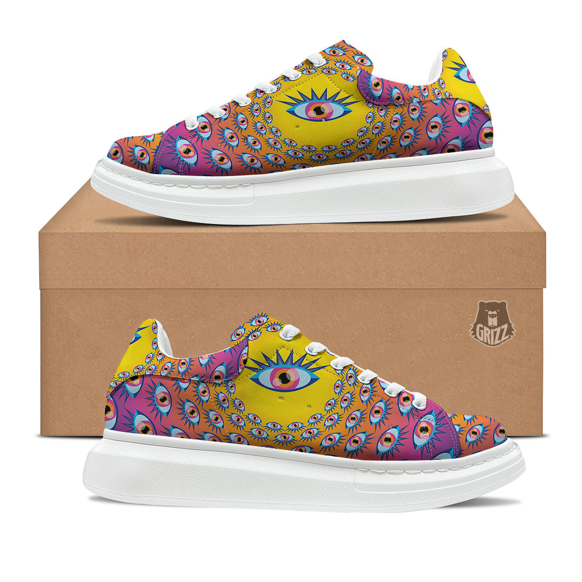 Trippy Psychedelic Eyes Print Platform Shoes-grizzshop
