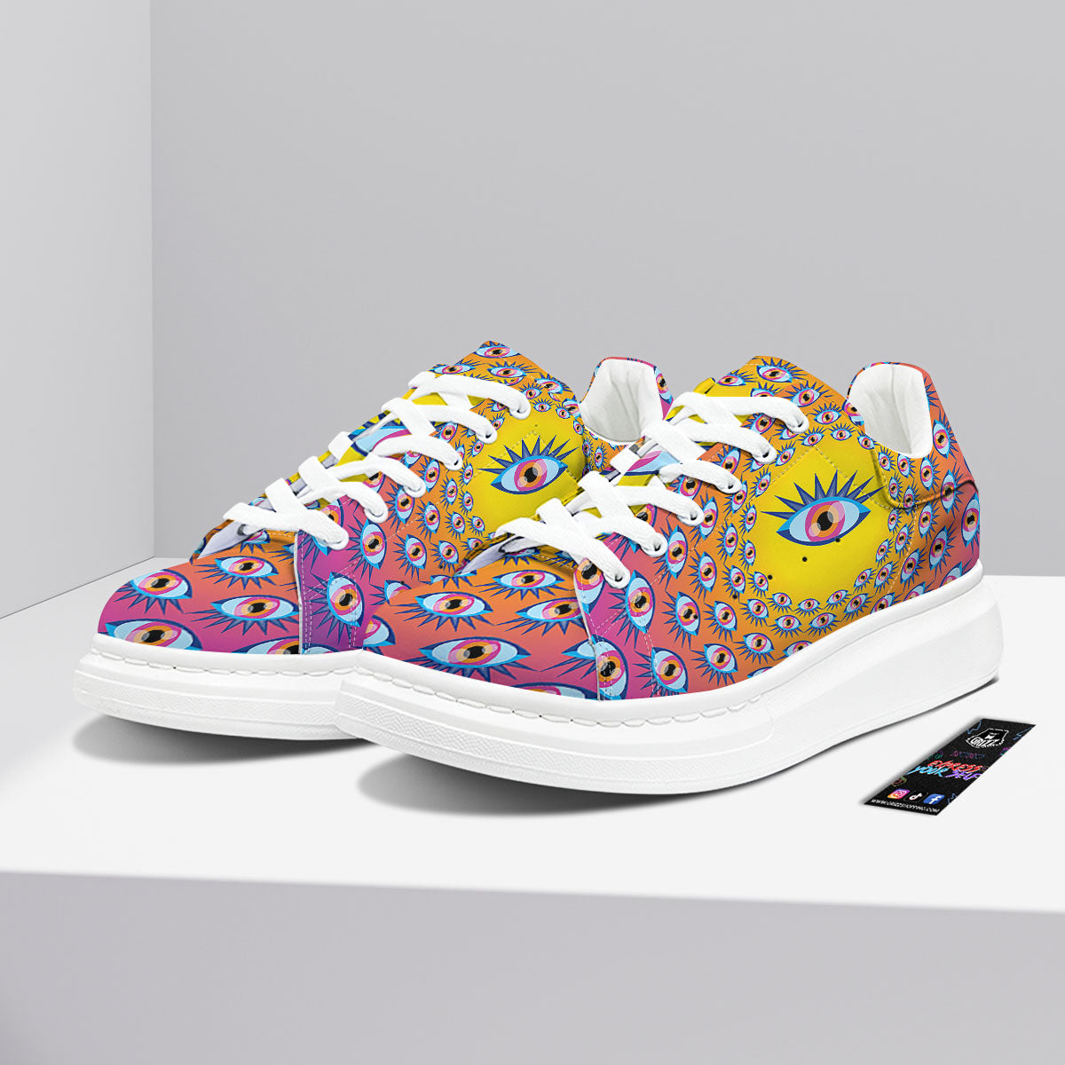 Trippy Psychedelic Eyes Print Platform Shoes-grizzshop