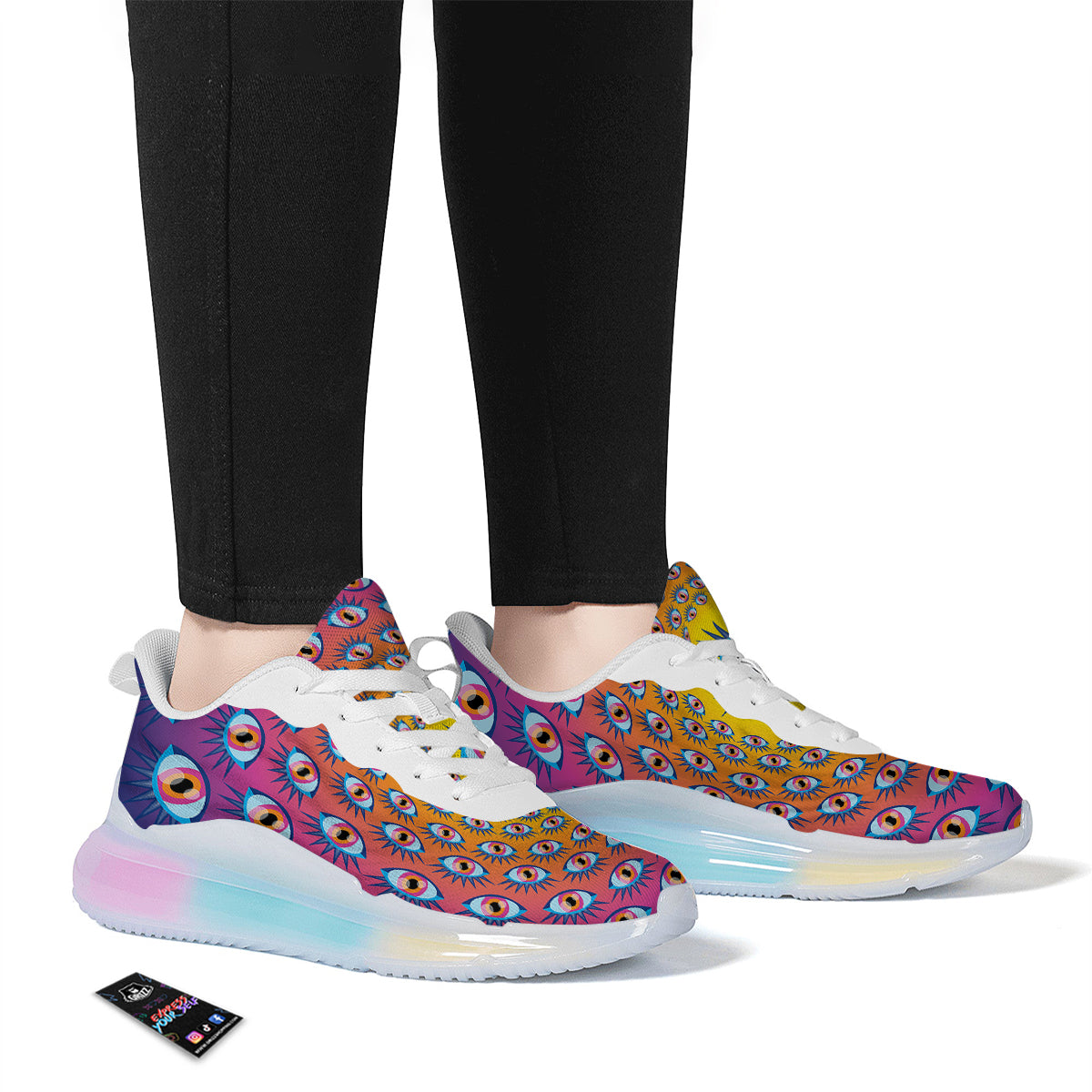 Trippy Psychedelic Eyes Print Running Sneakers-grizzshop