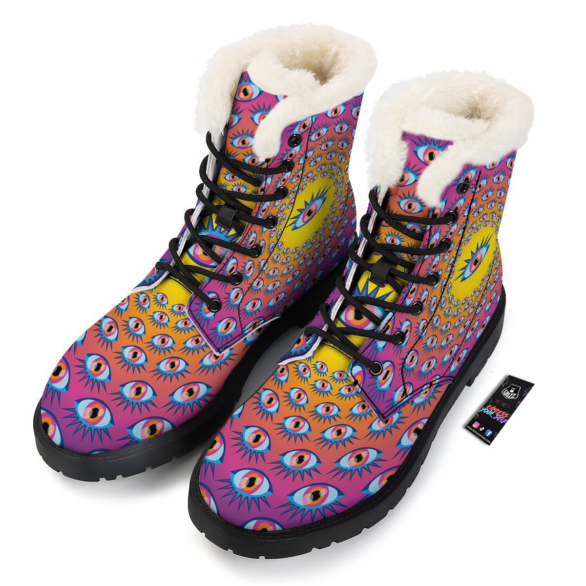 Trippy Psychedelic Eyes Print Winter Boots-grizzshop