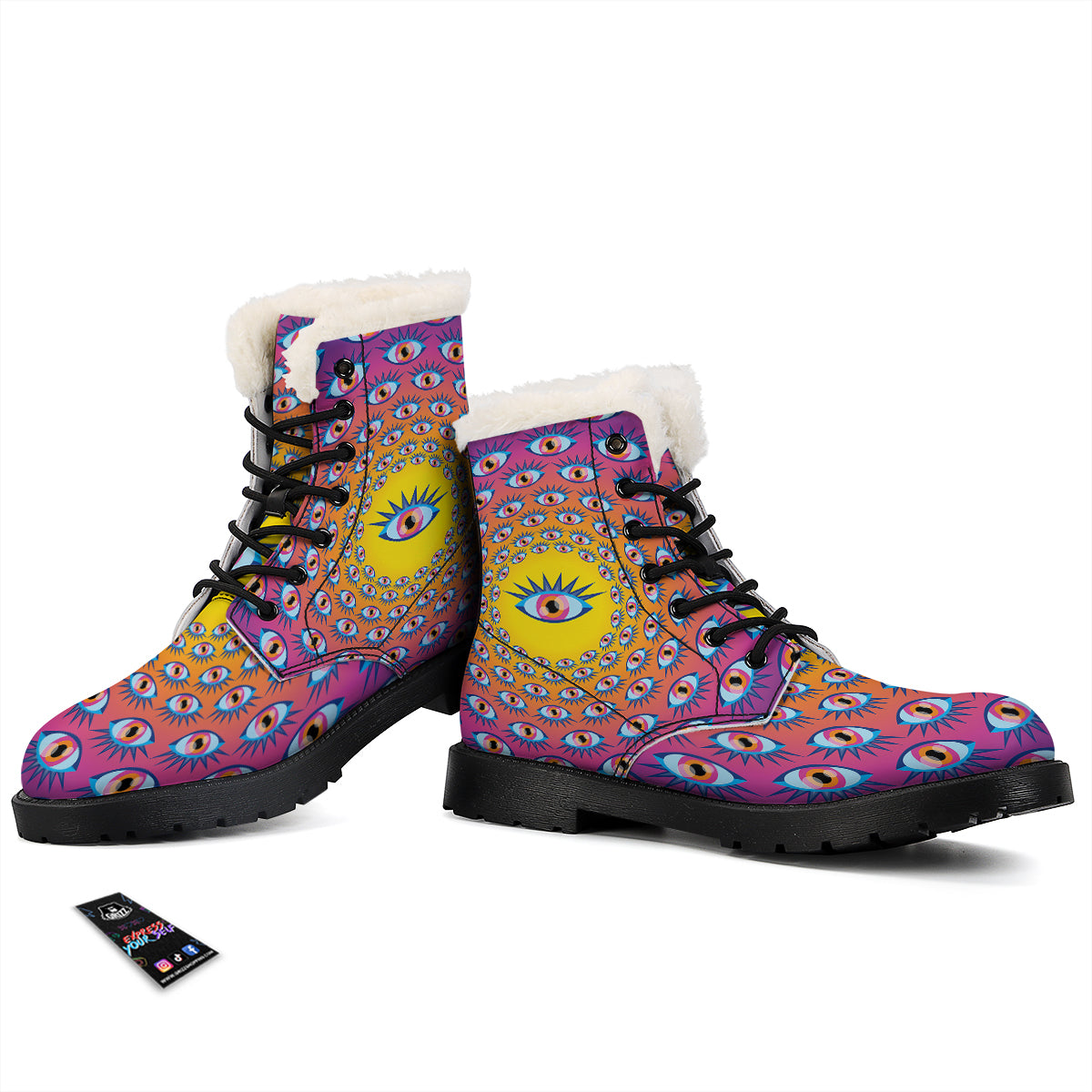 Trippy Psychedelic Eyes Print Winter Boots-grizzshop