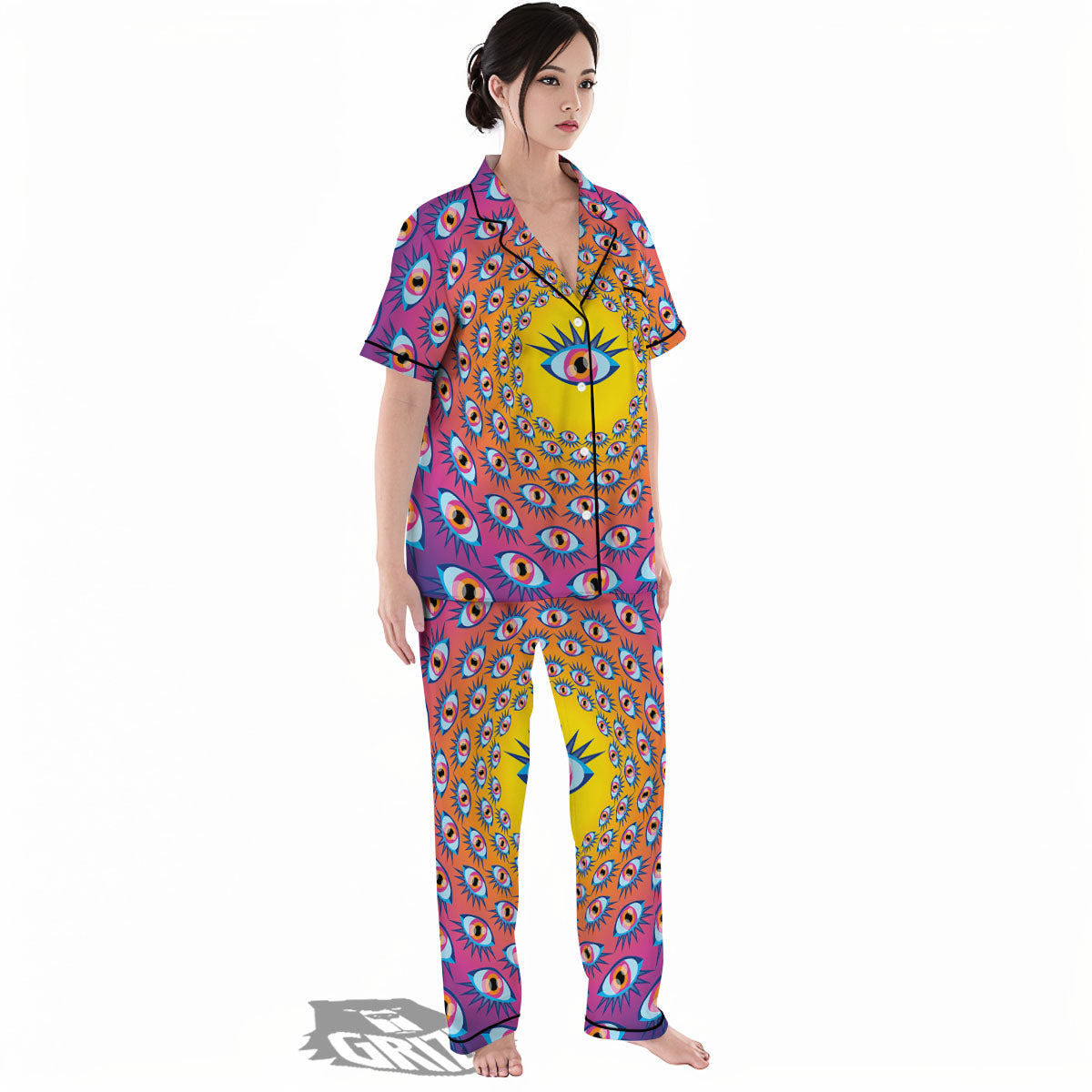 Trippy Psychedelic Eyes Print Women's Pajamas Set-grizzshop