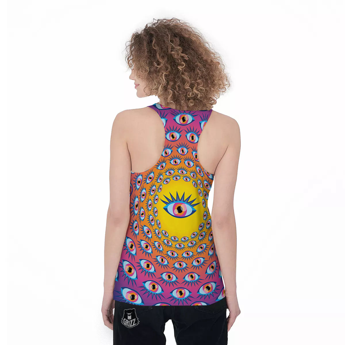 Trippy Psychedelic Eyes Print Women's Racerback Tank Top-grizzshop