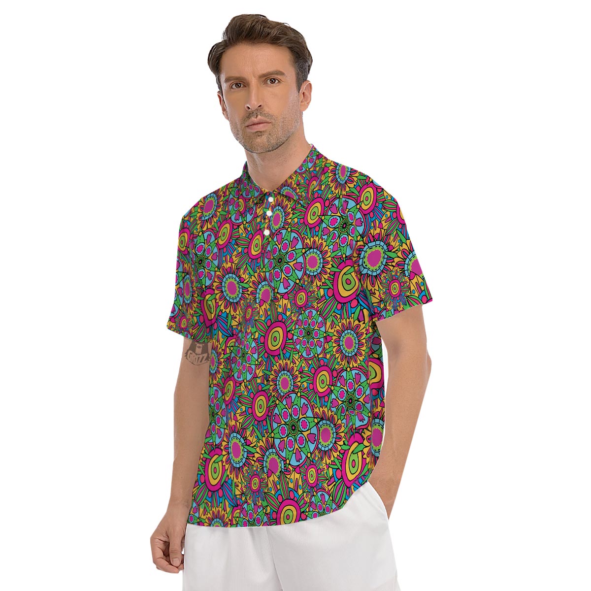 Trippy Psychedelic Floral Men's Golf Shirts-grizzshop