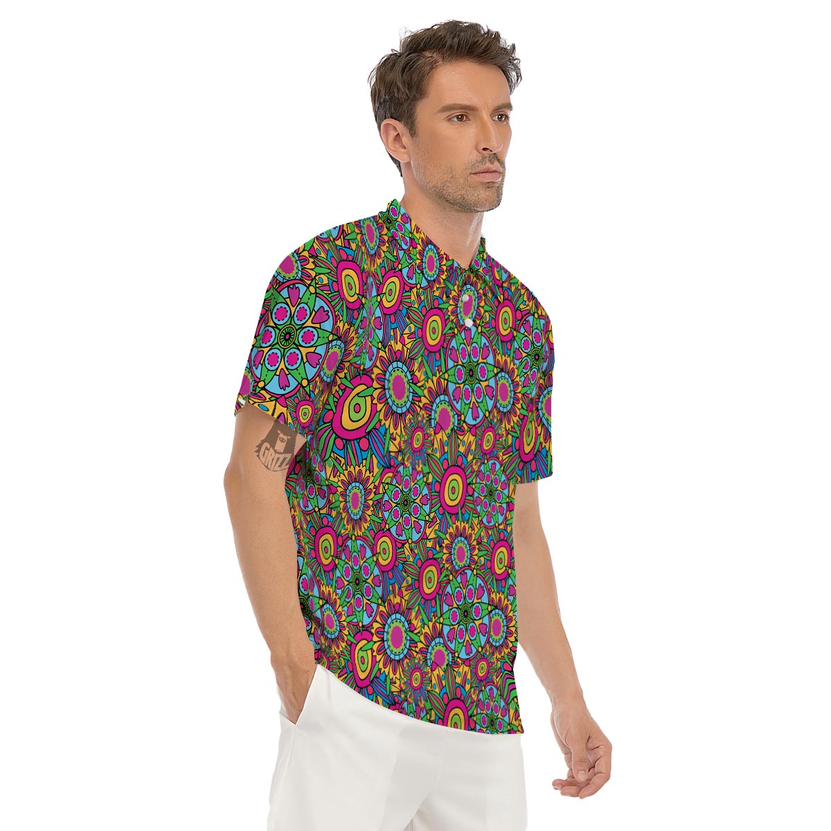 Trippy Psychedelic Floral Men's Golf Shirts-grizzshop