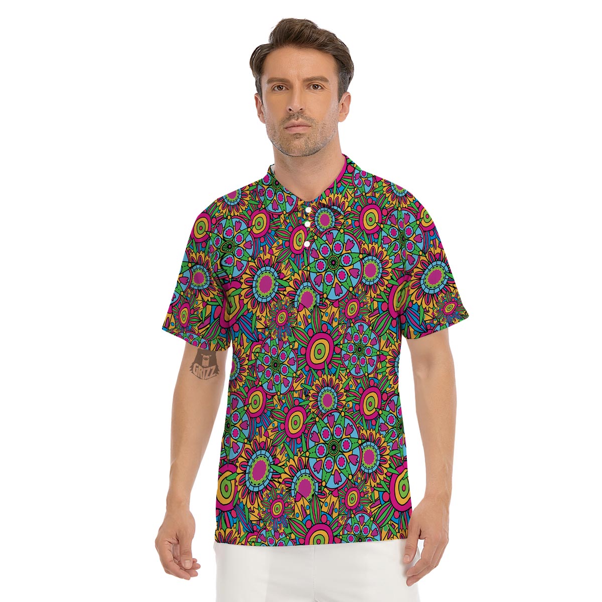 Trippy Psychedelic Floral Men's Golf Shirts-grizzshop