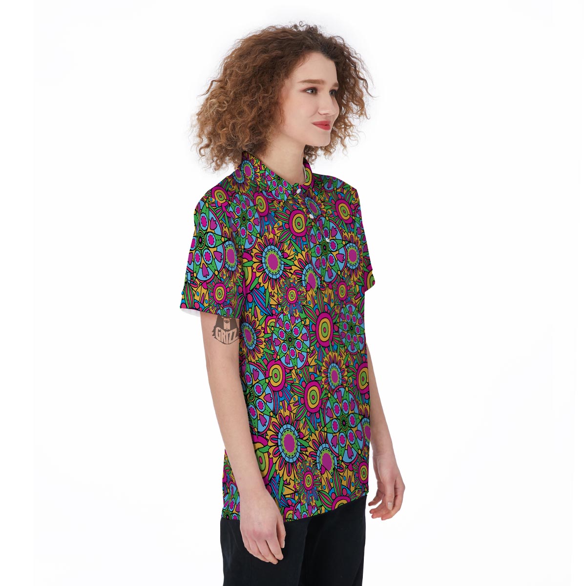 Trippy Psychedelic Floral Women's Golf Shirts-grizzshop