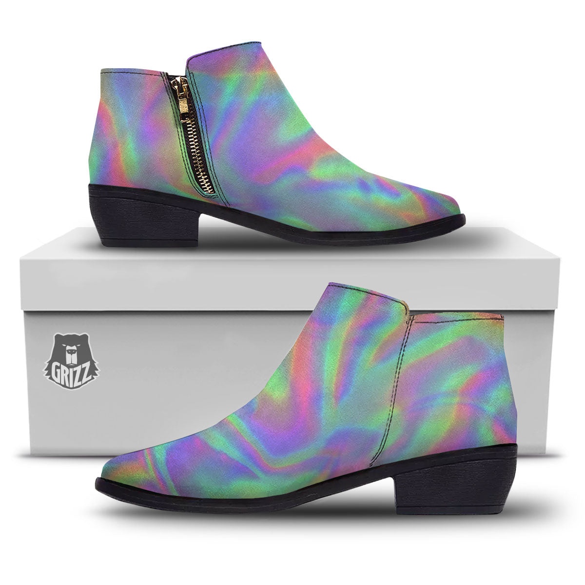 Trippy Psychedelic Holographic Print Ankle Boots-grizzshop