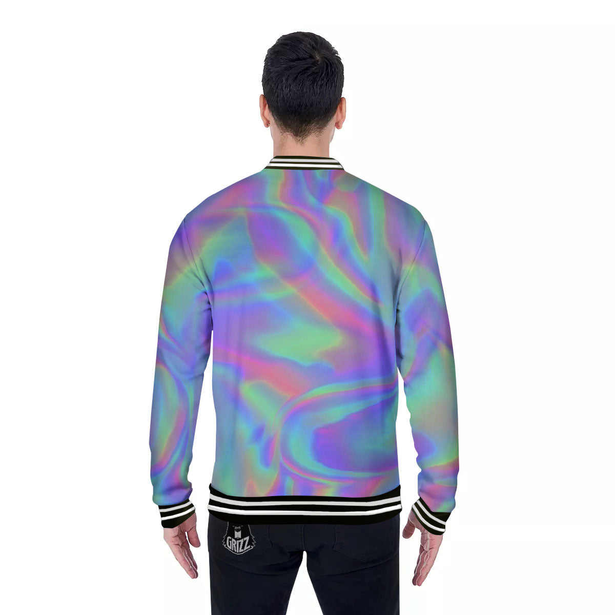 Trippy Psychedelic Holographic Print Baseball Jacket-grizzshop
