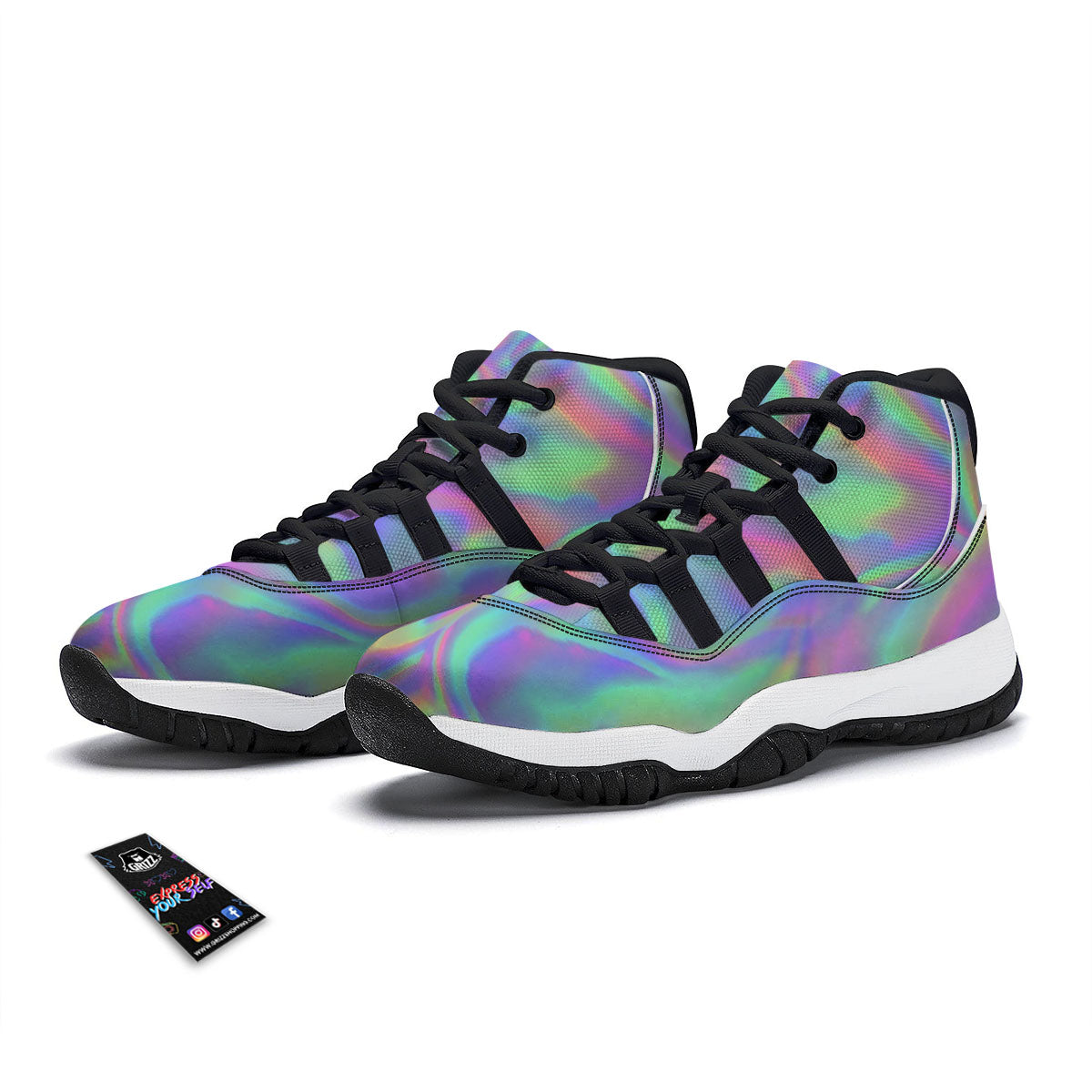 Trippy Psychedelic Holographic Print Black Bball Shoes-grizzshop