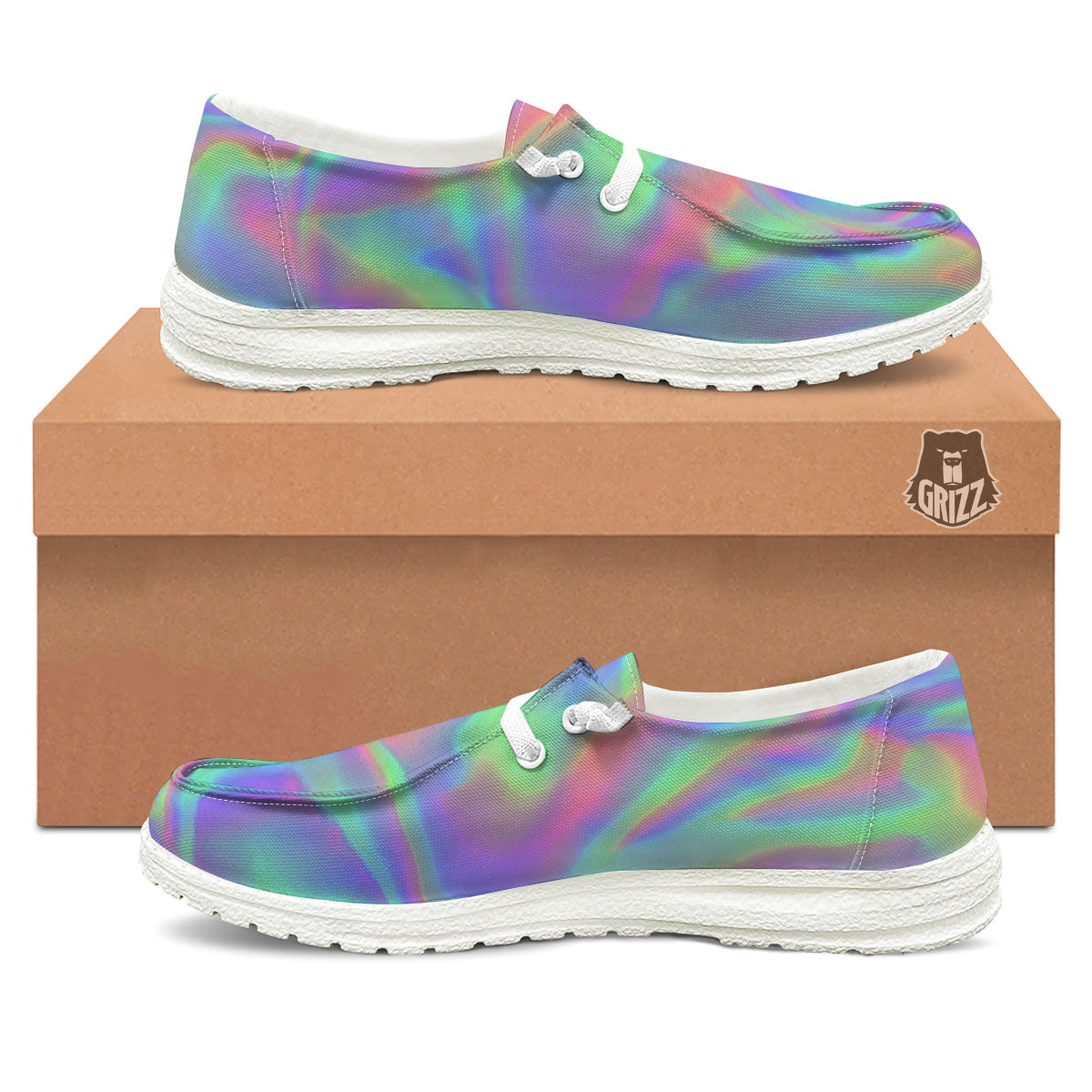 Trippy Psychedelic Holographic Print Black Loafers-grizzshop