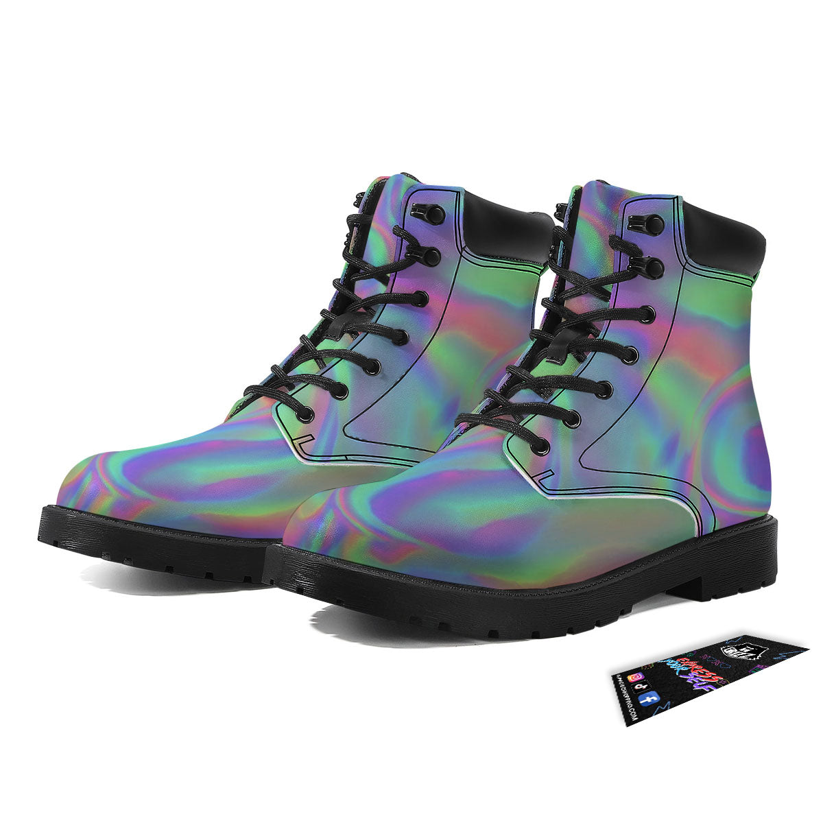 Trippy Psychedelic Holographic Print Boots-grizzshop