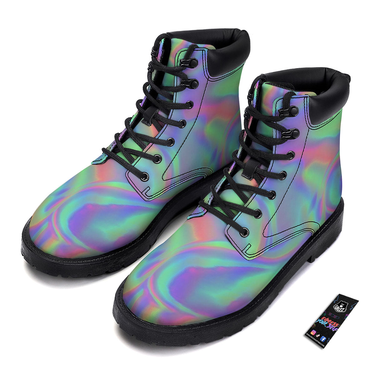 Trippy Psychedelic Holographic Print Boots-grizzshop