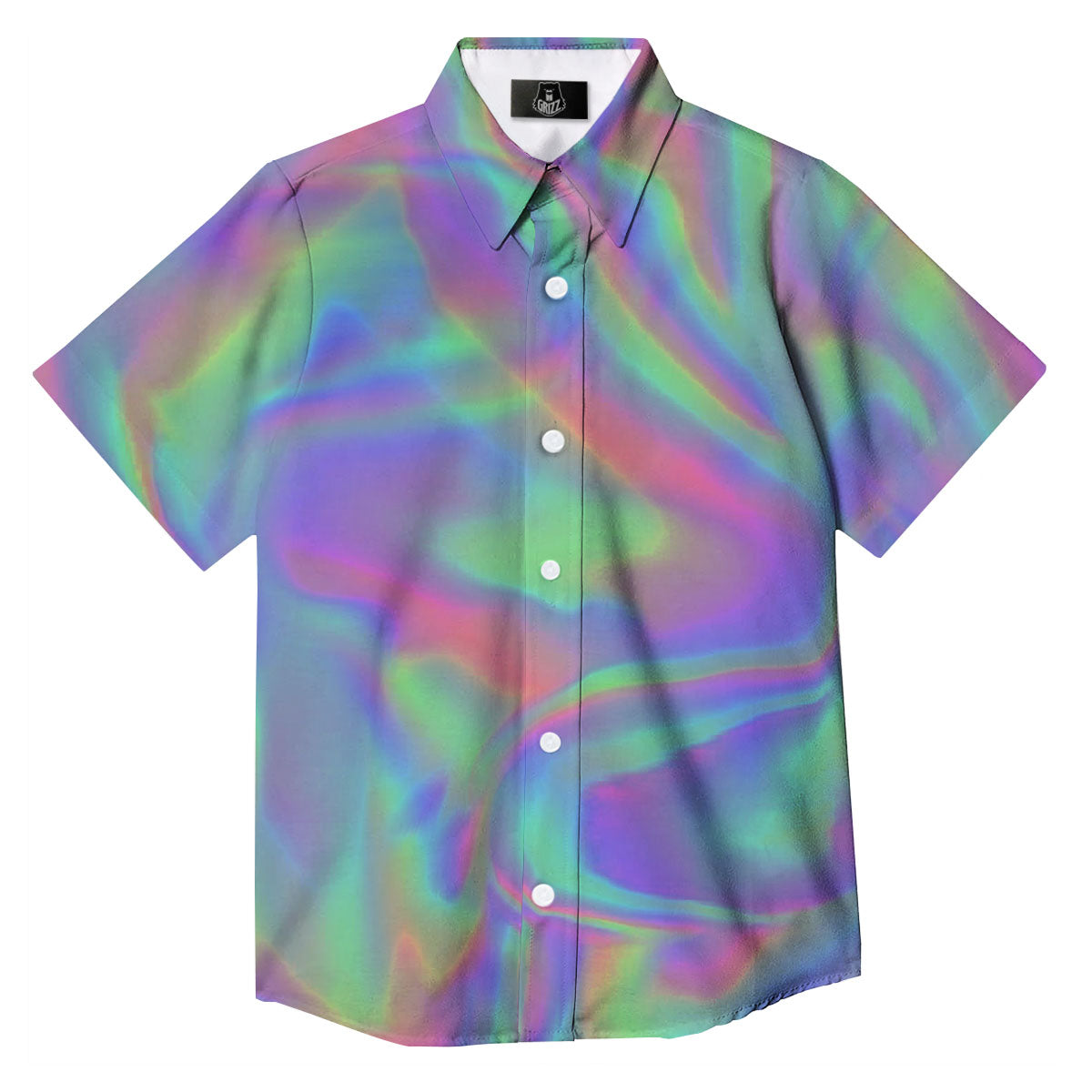 Trippy Psychedelic Holographic Print Button Up Shirt-grizzshop