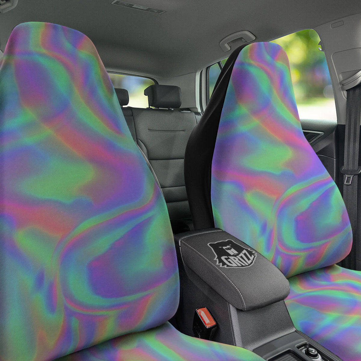 Trippy Psychedelic Holographic Print Car Seat Covers-grizzshop
