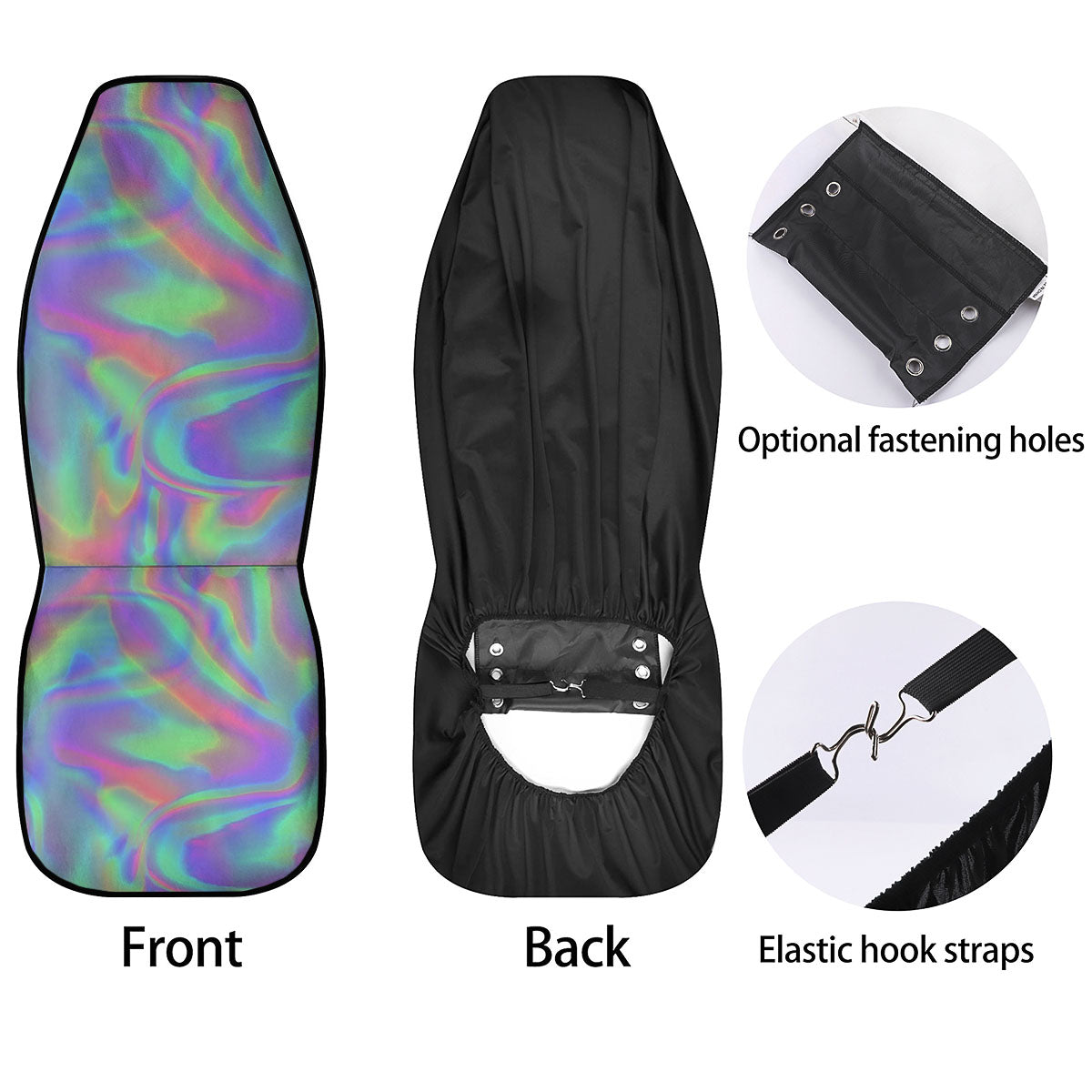 Trippy Psychedelic Holographic Print Car Seat Covers-grizzshop